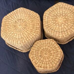 Vintage The People’s Republic of China Woven Seagrass Lidded Baskets